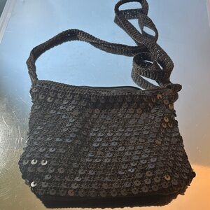 Elegant Black Crochet Sequin Shoulder Bag